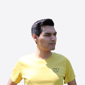 Man wearing Yellow Uni-sex Anime Streetwear. Front of T-shirt REV Brand Watch Me